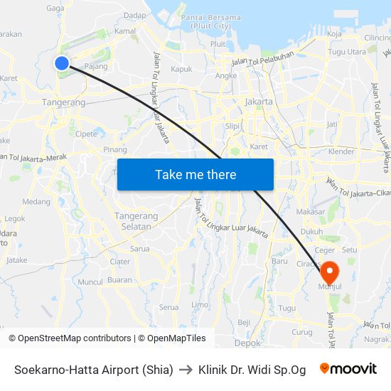 Soekarno-Hatta Airport (Shia) to Klinik Dr. Widi Sp.Og map