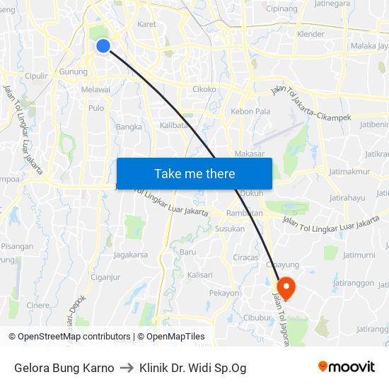 Gelora Bung Karno to Klinik Dr. Widi Sp.Og map