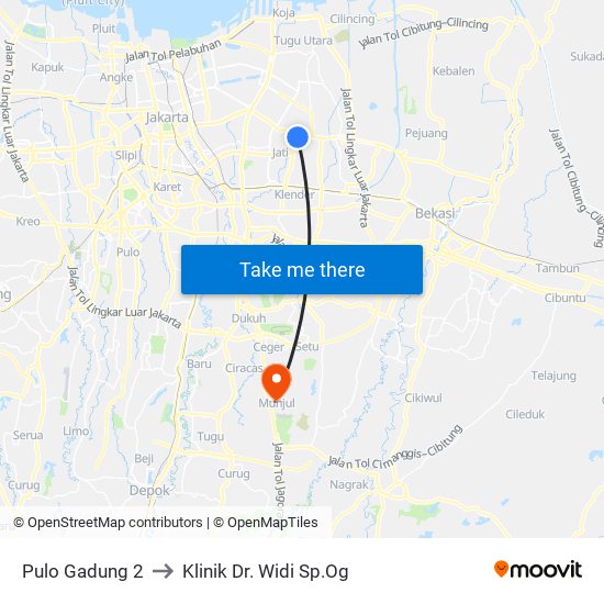 Pulo Gadung 2 to Klinik Dr. Widi Sp.Og map