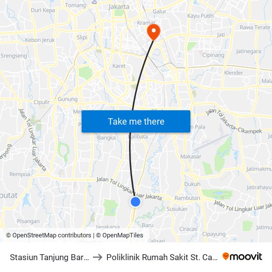 Stasiun Tanjung Barat 2 to Poliklinik Rumah Sakit St. Carolus map