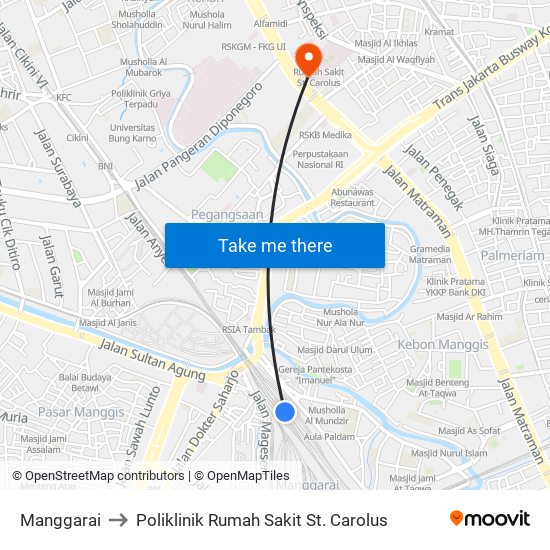 Manggarai to Poliklinik Rumah Sakit St. Carolus map