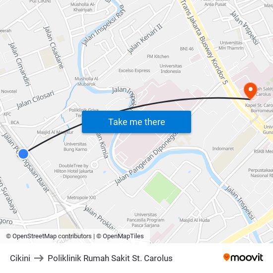 Cikini to Poliklinik Rumah Sakit St. Carolus map