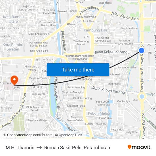 M.H. Thamrin to Rumah Sakit Pelni Petamburan map