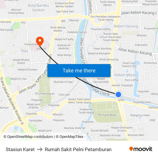 Stasiun Karet to Rumah Sakit Pelni Petamburan map