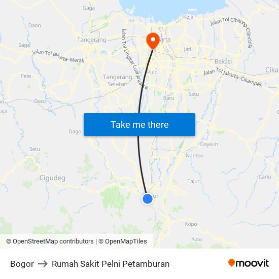 Bogor to Rumah Sakit Pelni Petamburan map