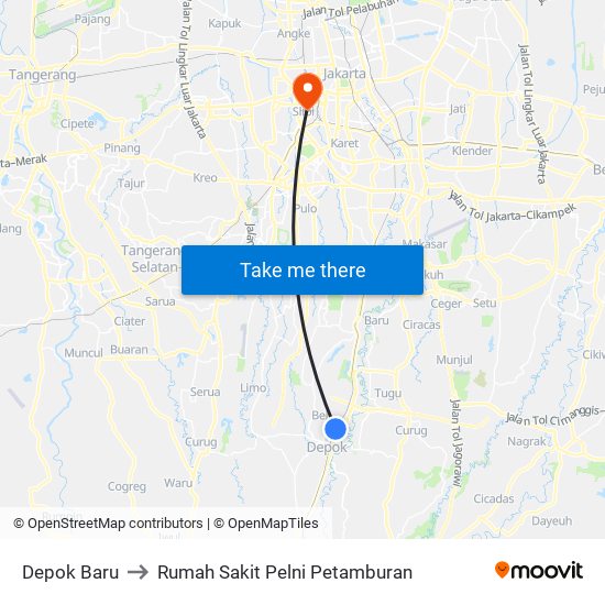 Depok Baru to Rumah Sakit Pelni Petamburan map