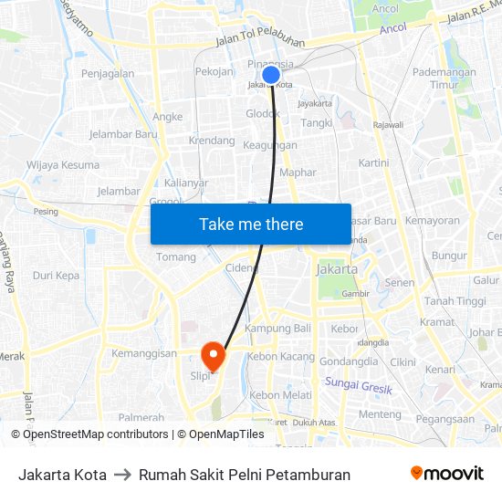 Jakarta Kota to Rumah Sakit Pelni Petamburan map