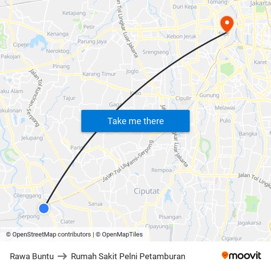 Rawa Buntu to Rumah Sakit Pelni Petamburan map