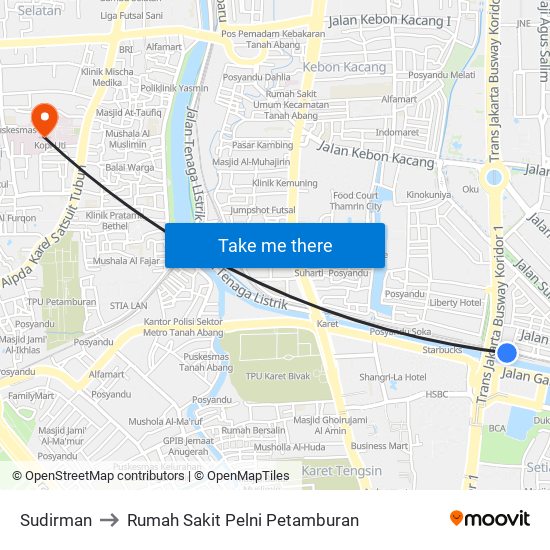 Sudirman to Rumah Sakit Pelni Petamburan map