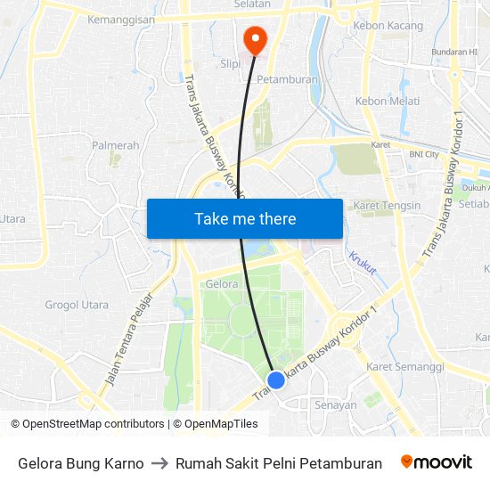 Gelora Bung Karno to Rumah Sakit Pelni Petamburan map