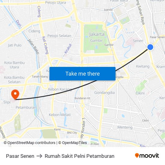 Pasar Senen to Rumah Sakit Pelni Petamburan map