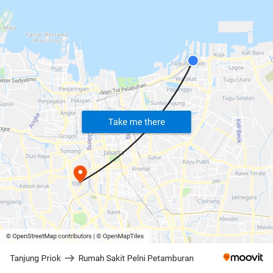 Tanjung Priok to Rumah Sakit Pelni Petamburan map