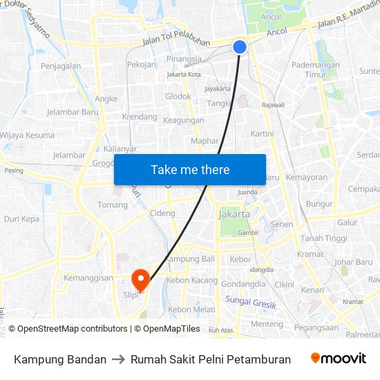 Kampung Bandan to Rumah Sakit Pelni Petamburan map