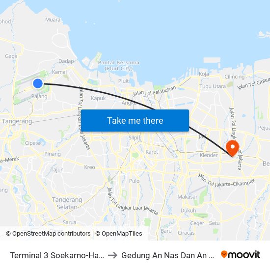 Terminal 3 Soekarno-Hatta to Gedung An Nas Dan An Nur map