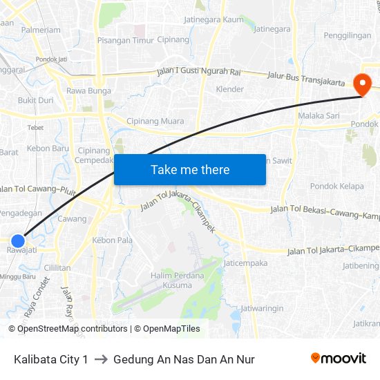 Kalibata City 1 to Gedung An Nas Dan An Nur map
