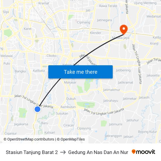 Stasiun Tanjung Barat 2 to Gedung An Nas Dan An Nur map