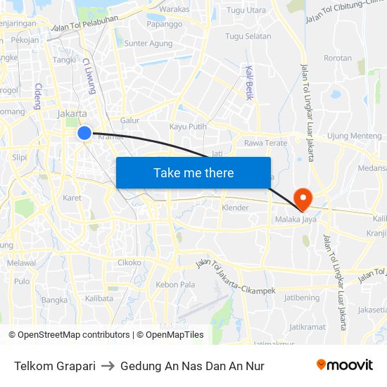 Telkom Grapari to Gedung An Nas Dan An Nur map