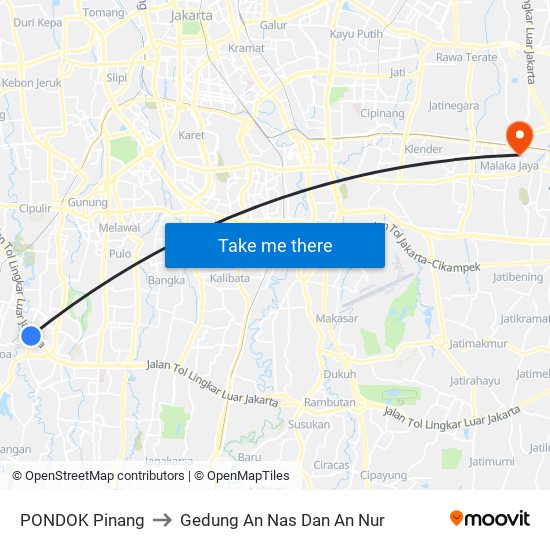 PONDOK Pinang to Gedung An Nas Dan An Nur map