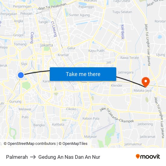 Palmerah to Gedung An Nas Dan An Nur map