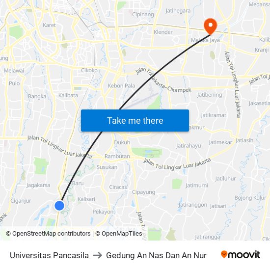 Universitas Pancasila to Gedung An Nas Dan An Nur map