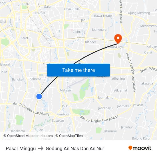 Pasar Minggu to Gedung An Nas Dan An Nur map