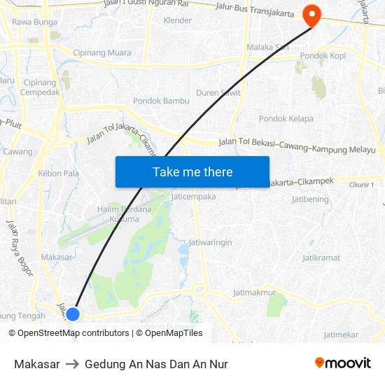 Makasar to Gedung An Nas Dan An Nur map