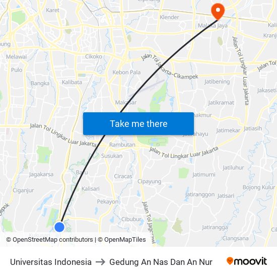 Universitas Indonesia to Gedung An Nas Dan An Nur map