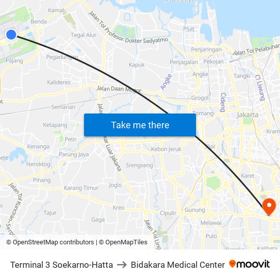 Terminal 3 Soekarno-Hatta to Bidakara Medical Center map