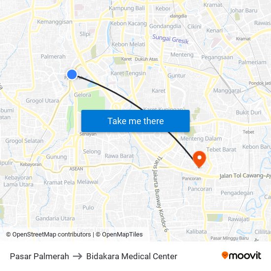 Pasar Palmerah to Bidakara Medical Center map