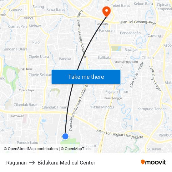 Ragunan to Bidakara Medical Center map