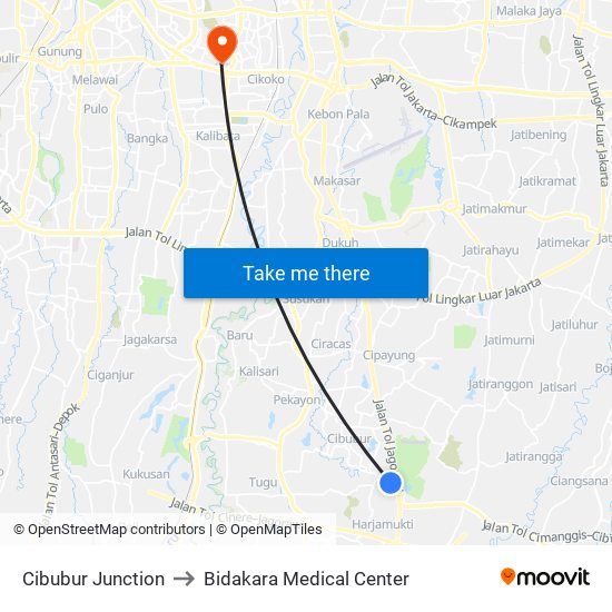 Cibubur Junction to Bidakara Medical Center map