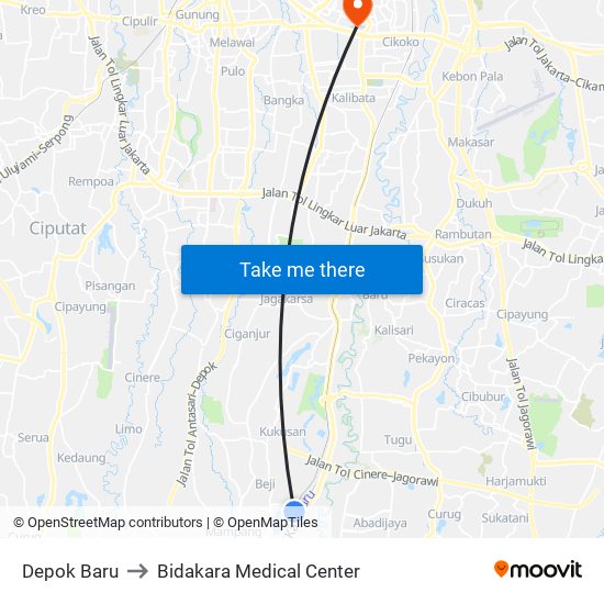 Depok Baru to Bidakara Medical Center map