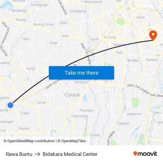 Rawa Buntu to Bidakara Medical Center map
