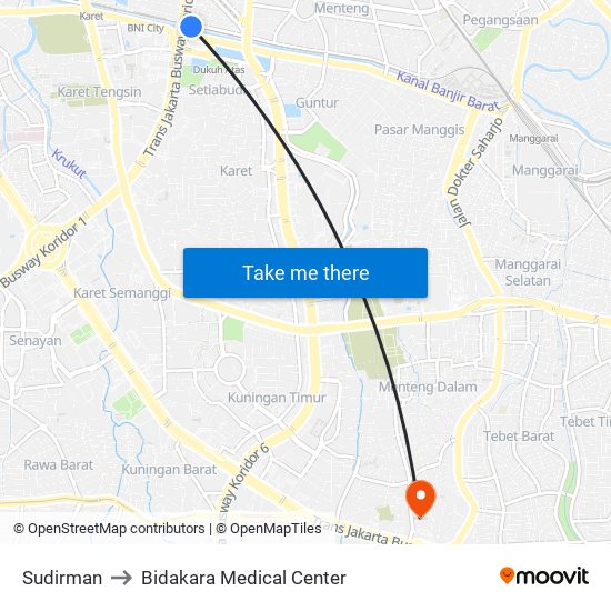 Sudirman to Bidakara Medical Center map