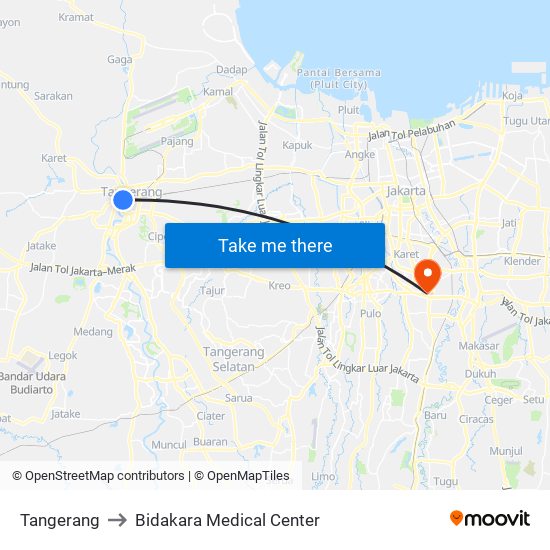 Tangerang to Bidakara Medical Center map