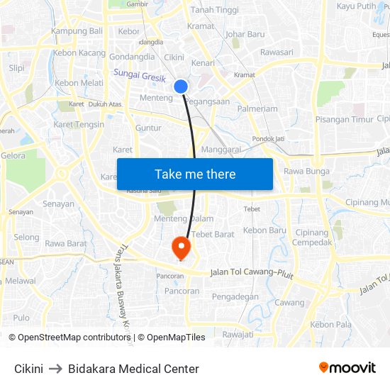 Cikini to Bidakara Medical Center map