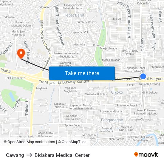 Cawang to Bidakara Medical Center map