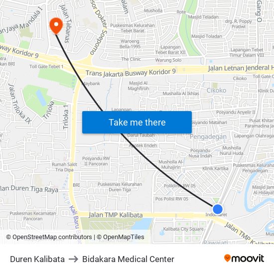 Duren Kalibata to Bidakara Medical Center map