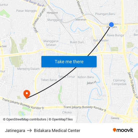 Jatinegara to Bidakara Medical Center map