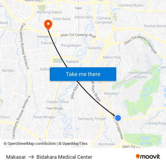 Makasar to Bidakara Medical Center map