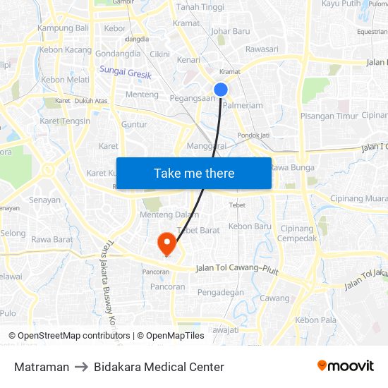 Matraman to Bidakara Medical Center map