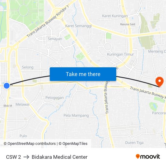 CSW 2 to Bidakara Medical Center map