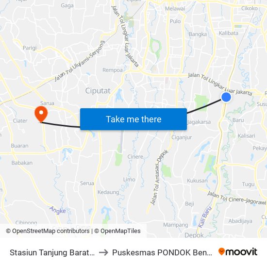 Stasiun Tanjung Barat 2 to Puskesmas PONDOK Benda map