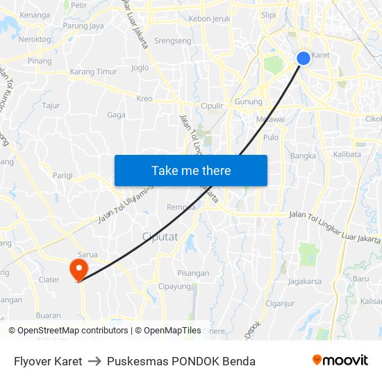 Flyover Karet to Puskesmas PONDOK Benda map