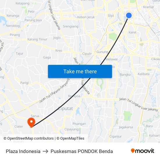 Plaza Indonesia to Puskesmas PONDOK Benda map