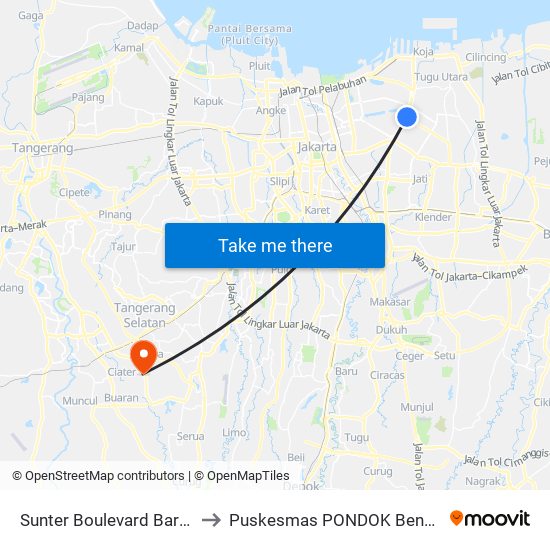 Sunter Boulevard Barat to Puskesmas PONDOK Benda map