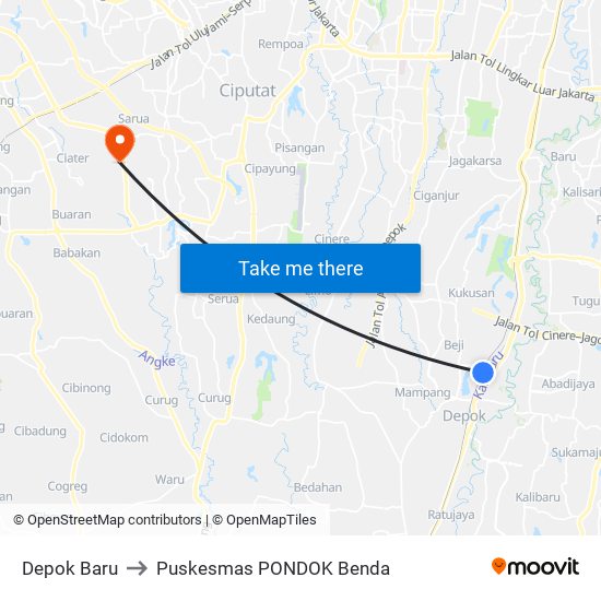 Depok Baru to Puskesmas PONDOK Benda map