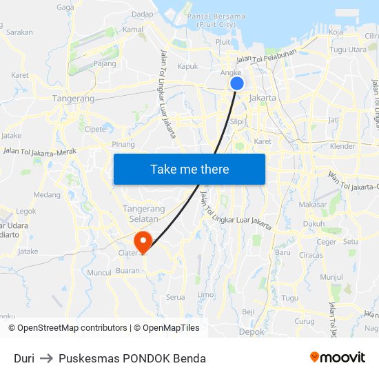 Duri to Puskesmas PONDOK Benda map