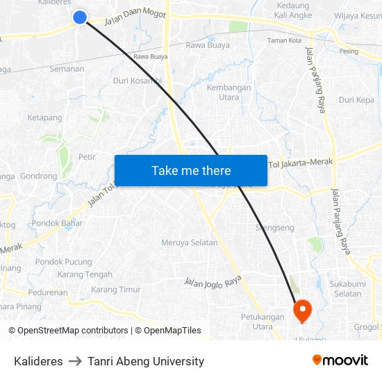 Kalideres to Tanri Abeng University map