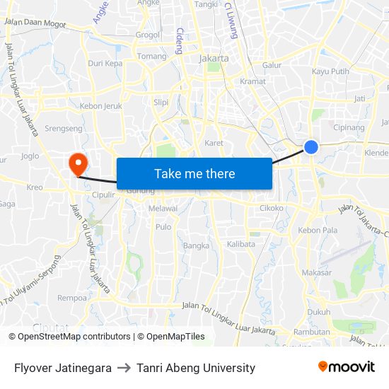 Flyover Jatinegara to Tanri Abeng University map